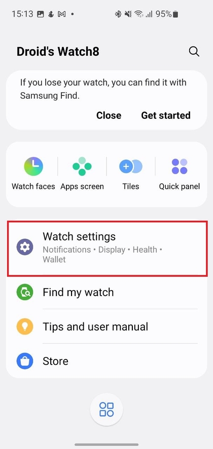 Setările ceasului evidențiate &icirc;n aplicația Galaxy Wearable