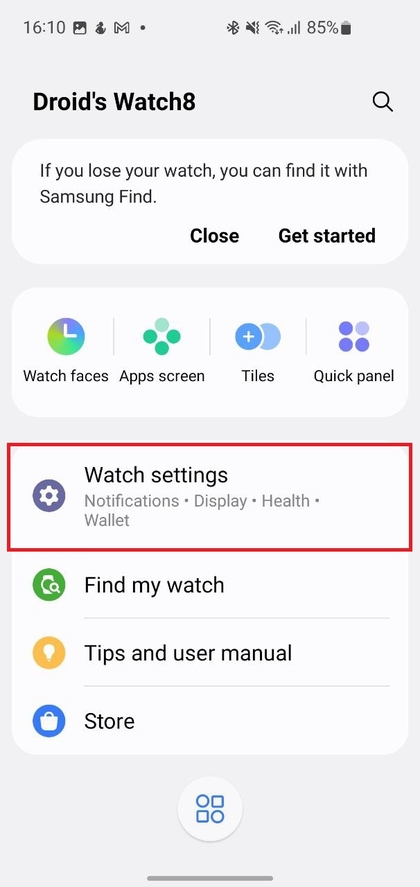 App Galaxy Wearable sul Telefono