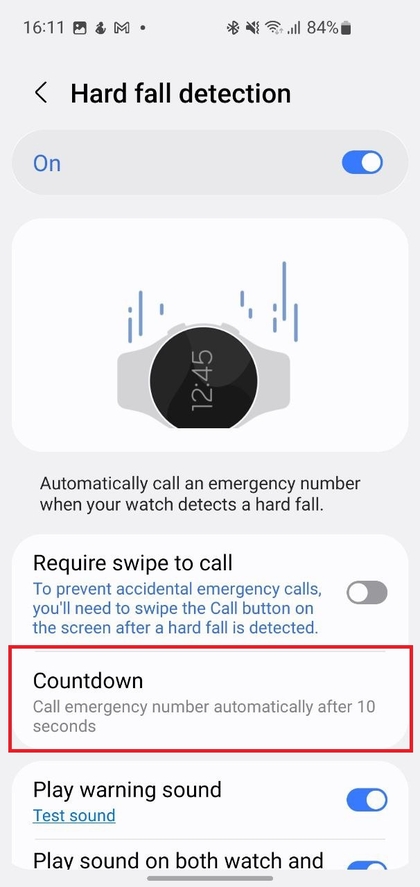 Impostazione del Timer di Conto alla Rovescia per il Rilevamento Cadute