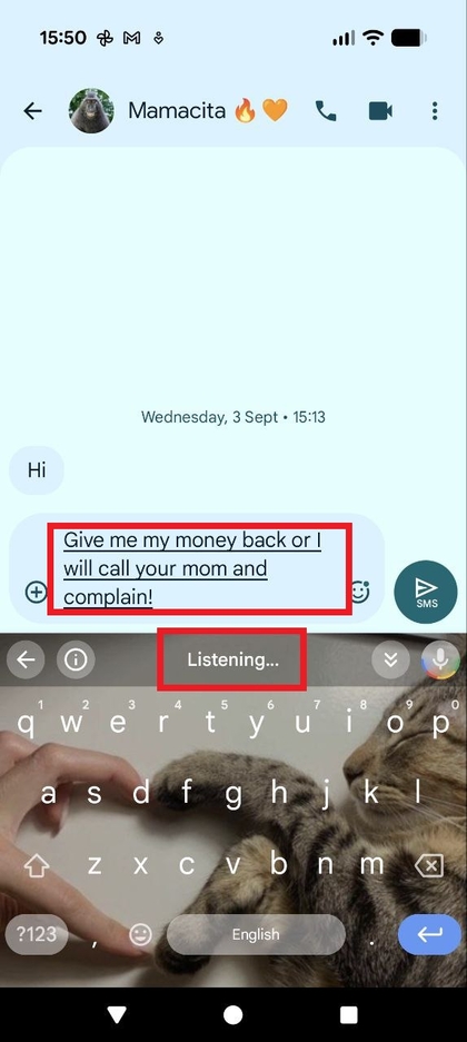 Animuotas vaizdas, rodantis, kaip i&scaron;tarti žodžiai konvertuojami į tekstą su tinkama skyryba