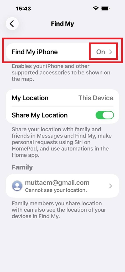 iPhone'da Find My iPhone sozlamalari
