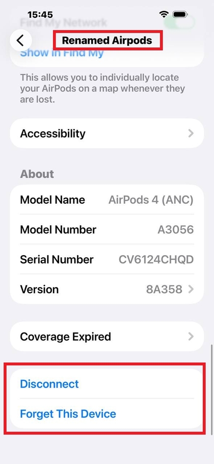 AirPods ulanish opsiyasi bilan iPhone Bluetooth sozlamalari