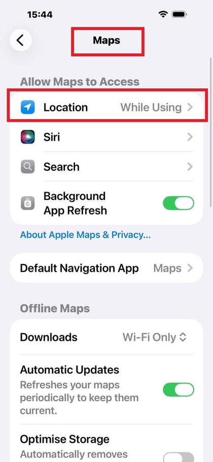 iPhone Xaritalar (Maps) ilovasi joylashuv sozlamalari