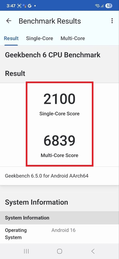 Resultados de benchmark para Samsung Galaxy A17 5G