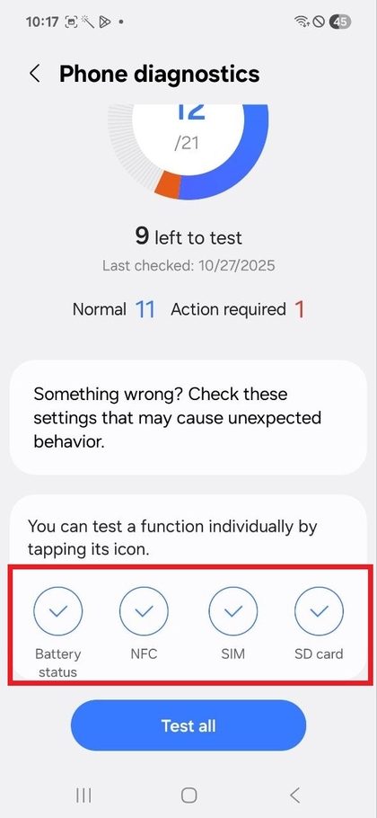 Ejecutando diagn&oacute;sticos en la app Samsung Members