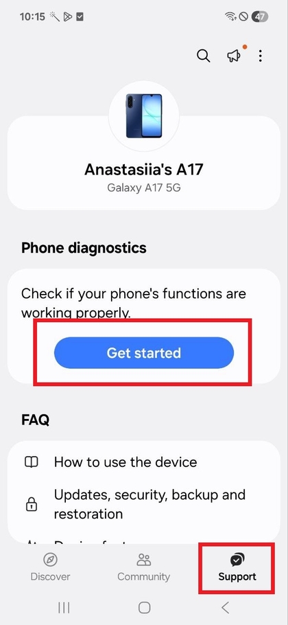 App Samsung Members abierta en Samsung Galaxy A17 5G