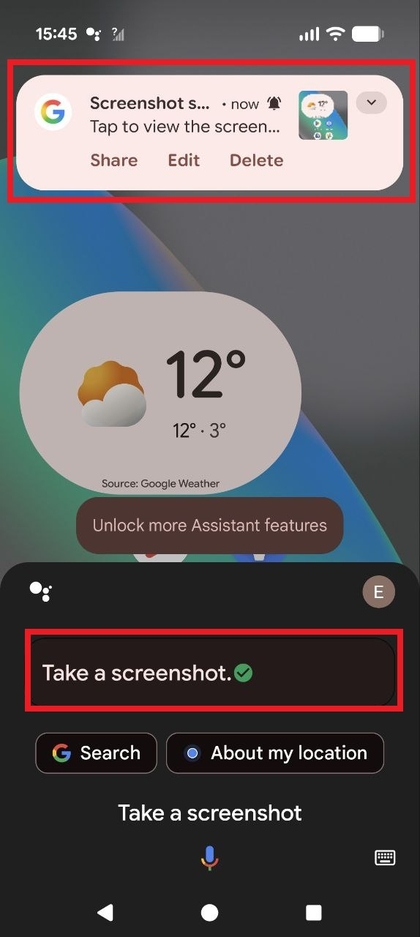 Een persoon die de opdracht Maak een schermafbeelding spreekt tegen Google Assistant.