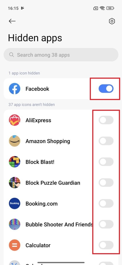 S&eacute;lection d'applications &agrave; masquer sur le POCO F7