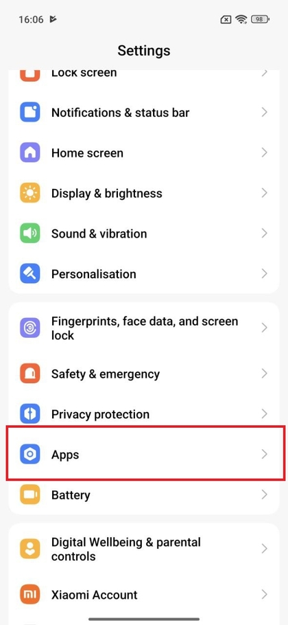 Razdelek Aplikacije v meniju z nastavitvami POCO F7