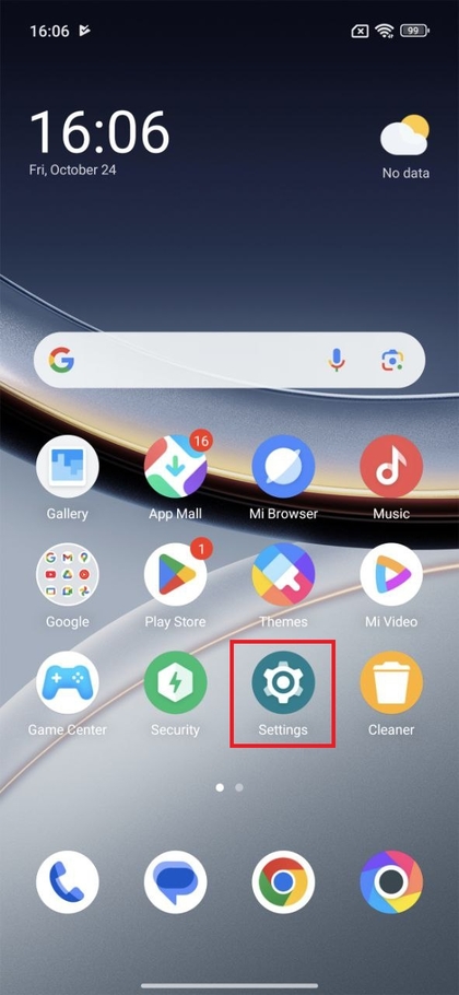 Ikona nastavitev POCO F7 na začetnem zaslonu