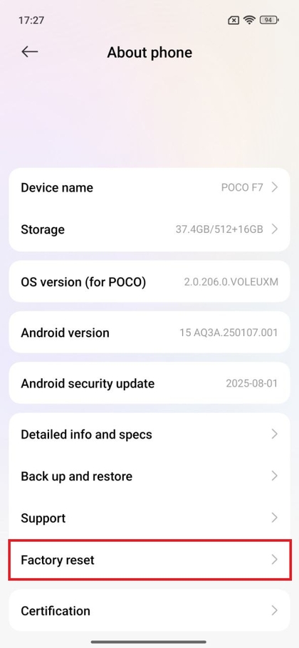Se&ccedil;&atilde;o Sobre o Telefone nas Configura&ccedil;&otilde;es