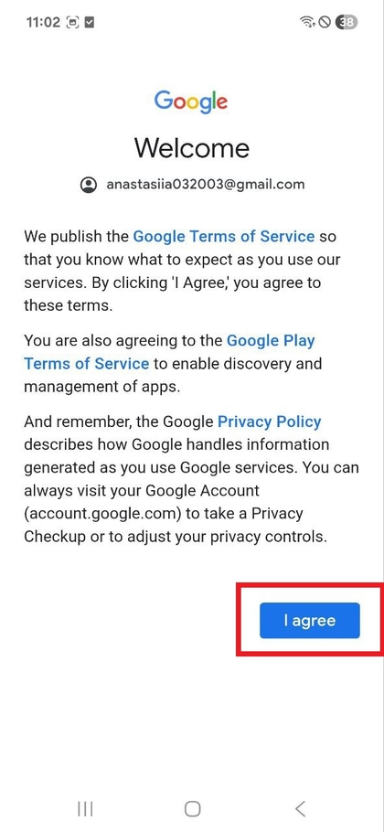 Schermata di accettazione dei termini del Samsung Galaxy A17