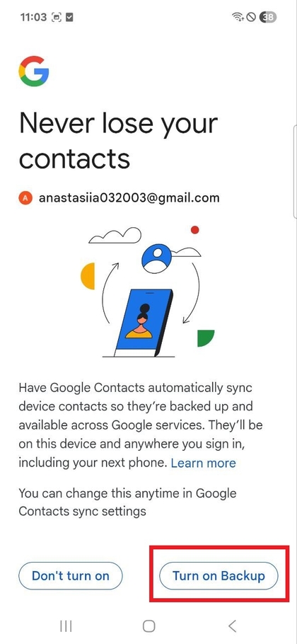 Schermata di backup del Samsung Galaxy A17