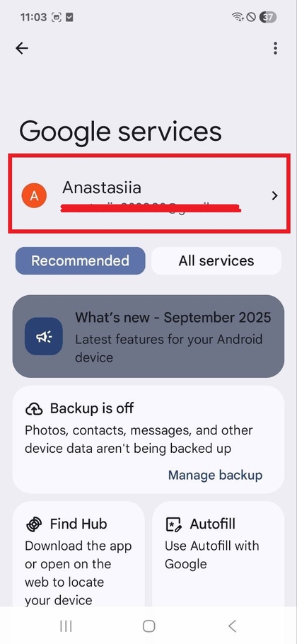 Conferma dell'aggiunta dell'account Google sul Samsung Galaxy A17