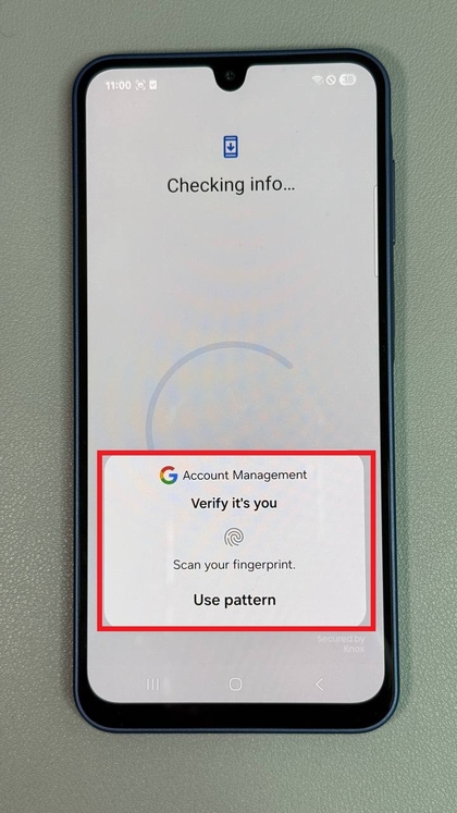 Schermata di login di sicurezza del Samsung Galaxy A17