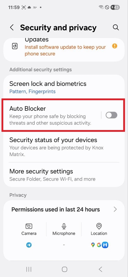How to Enable or Disable Auto Blocker on Samsung Galaxy A17 5G | ManualsLib