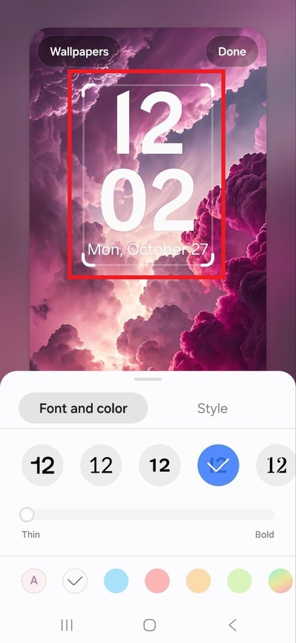Tocando la opci&oacute;n de estilo de reloj en Samsung Galaxy A17 5G