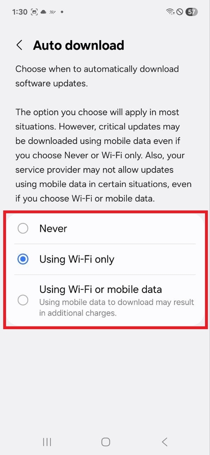 Downloadopties met wifi- en mobiele data-instellingen
