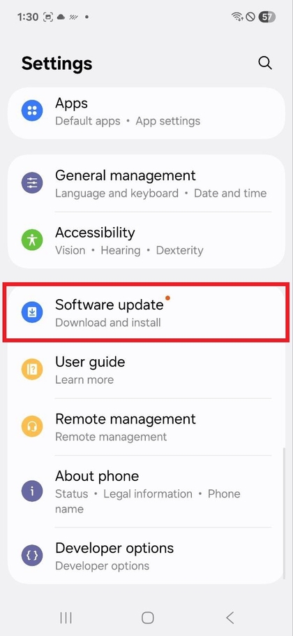 Navigeren naar Software-update op Samsung Galaxy A17 5G