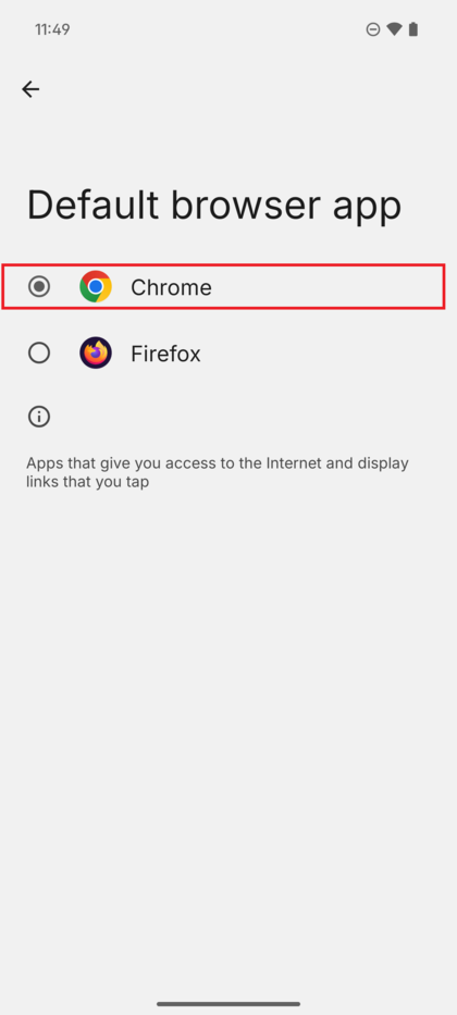 Eine Liste der installierten Browser-Apps, die als Standard festgelegt werden k&ouml;nnen.