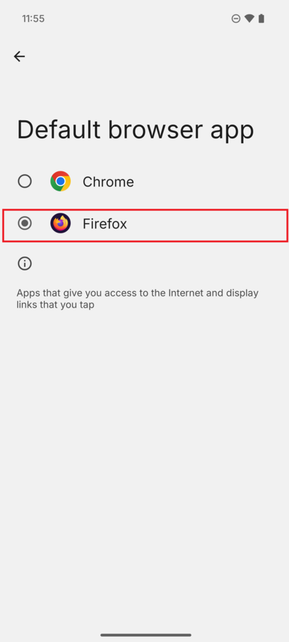 Die gew&uuml;nschte App wird ausgew&auml;hlt und als neue Standard-App festgelegt.