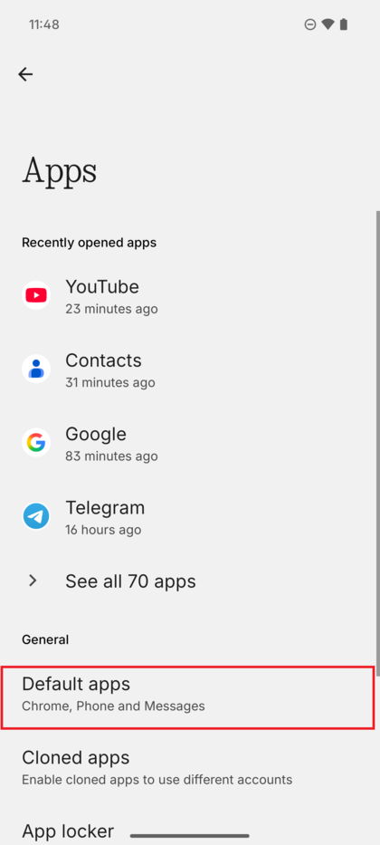 Der Hauptbildschirm des Apps-Men&uuml;s.