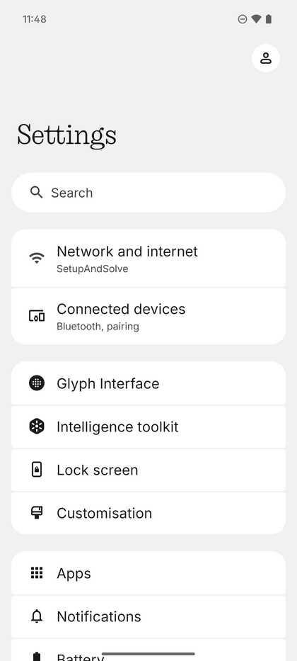 Der Hauptbildschirm des Einstellungsmen&uuml;s.
