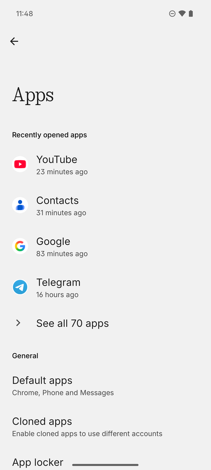 Der Einstellungsbildschirm mit hervorgehobenem Apps-Bereich.