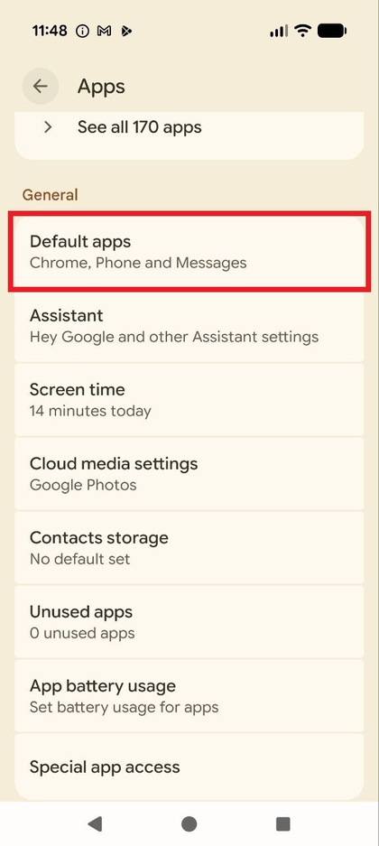 Menu Apps met Standaardapps geselecteerd.