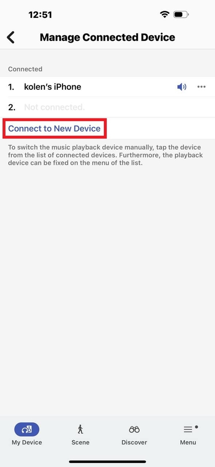 Bildschirm, der die Option 'Connect New Device' (Mit neuem Ger&auml;t verbinden) zum Tippen zeigt