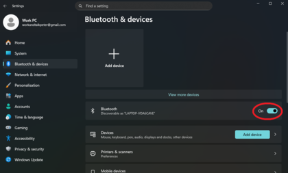 Bluetooth-Umschalter in den Windows-Einstellungen