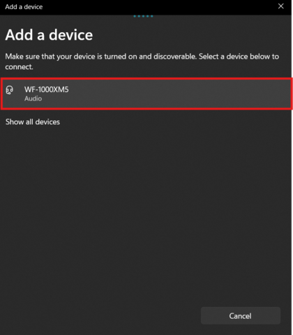 Kopplungsliste zeigt WF-1000XM5