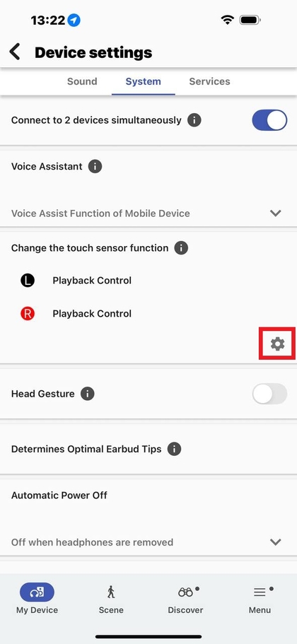 Einstellungen zur &Auml;nderung der Ber&uuml;hrungssensorfunktion