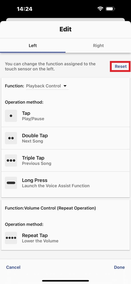 Auf Standardeinstellungen der Ambient Sound Control zur&uuml;cksetzen