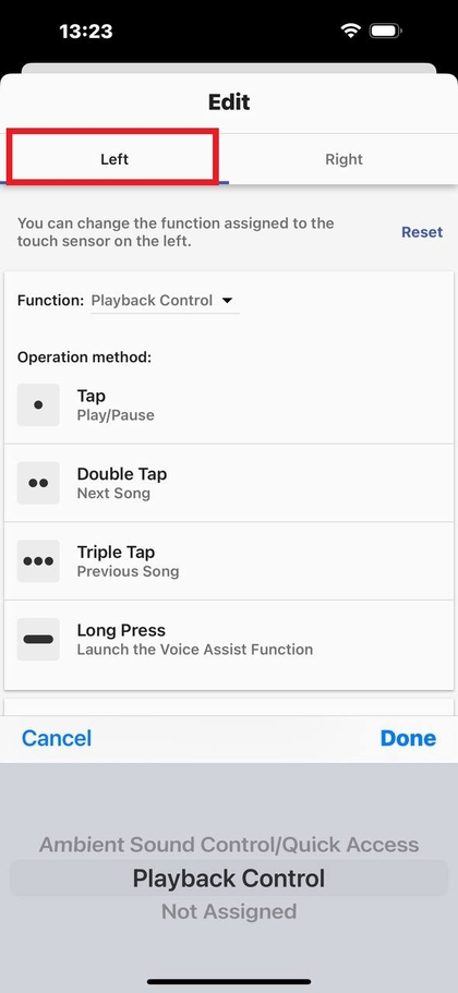 Option zur Auswahl des linken oder rechten Ohrh&ouml;rers