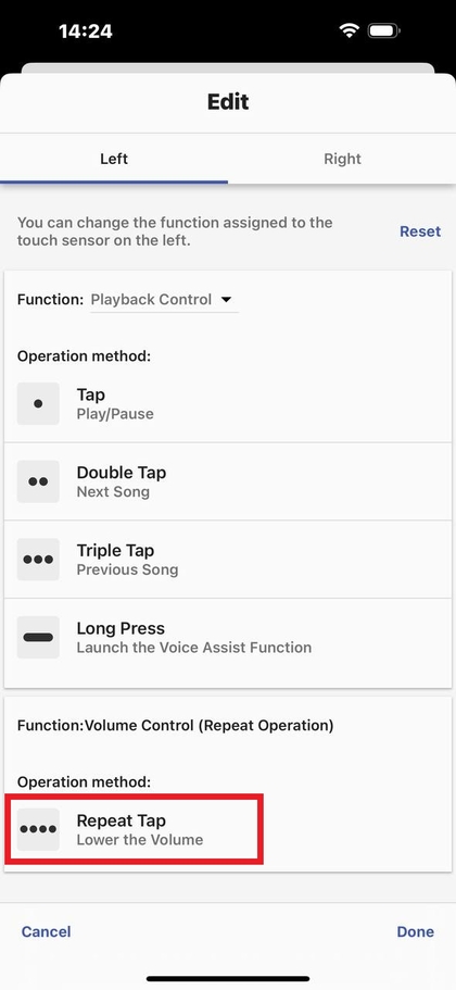 Einstellungen zur Lautst&auml;rkeregelung f&uuml;r vier Tippvorg&auml;nge