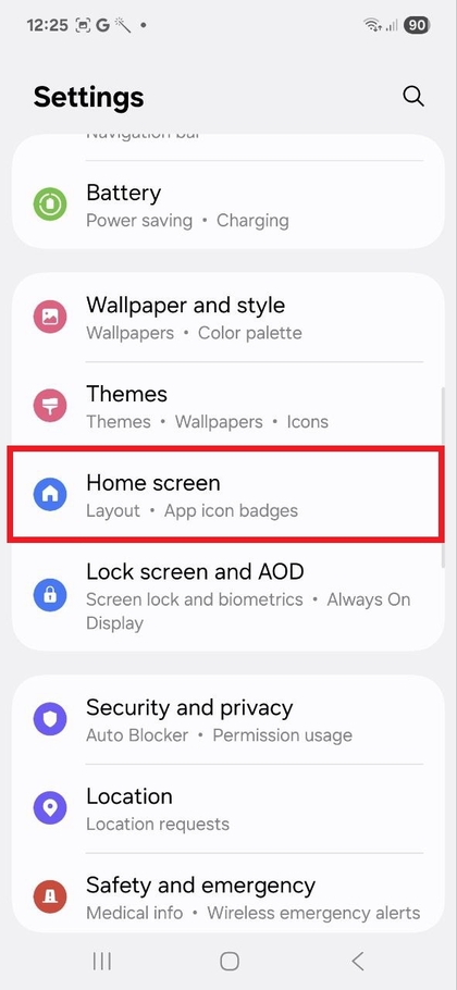 Kezdők&eacute;pernyő be&aacute;ll&iacute;t&aacute;sai a Samsung Galaxy A56 k&eacute;sz&uuml;l&eacute;ken