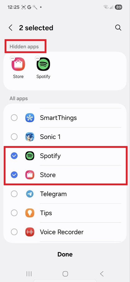 Alkalmaz&aacute;sok kiv&aacute;laszt&aacute;sa a rejt&eacute;shez a Samsung Galaxy A56 k&eacute;sz&uuml;l&eacute;ken