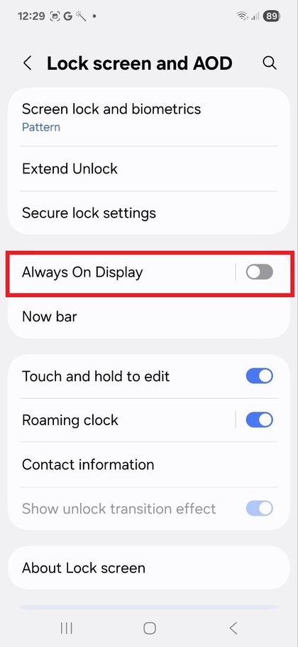 Accessing Always-On Display settings on Samsung Galaxy A56