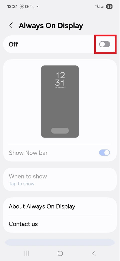Disabling Always-On Display on Samsung Galaxy A56