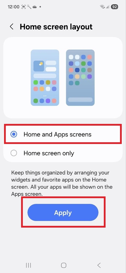 Kitufe cha kutumia mabadiliko ya mpangilio