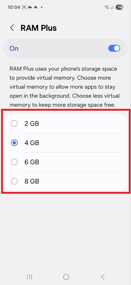 RAM size options available on Samsung Galaxy A56