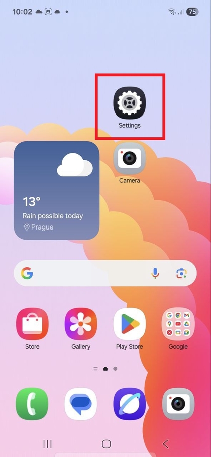 Tapping on settings icon on Samsung Galaxy A56 home screen
