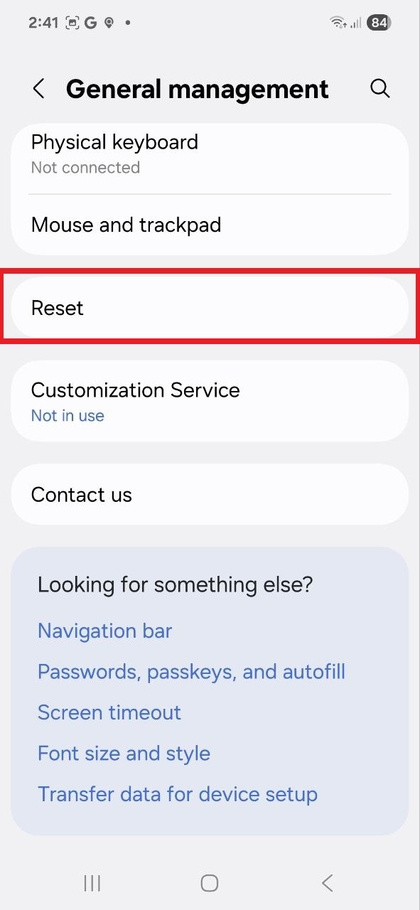 Chagua chaguo la kuweka upya katika usimamizi mkuu
