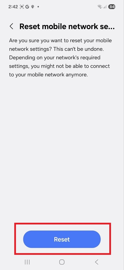 Thibitisha uwekaji upya wa mipangilio ya mtandao