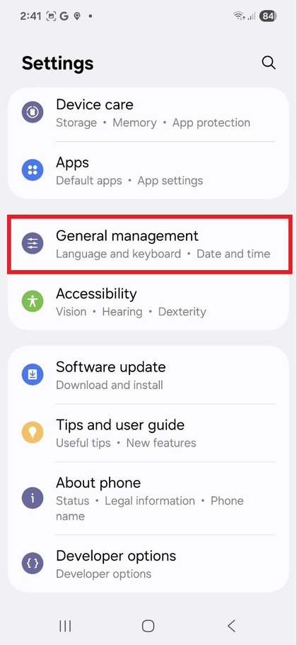 Chagua usimamizi mkuu katika mipangilio