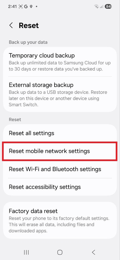 Chagua chaguo la kuweka upya mtandao wa simu