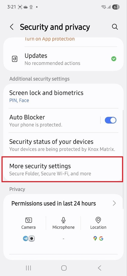 Op&ccedil;&atilde;o Mais Configura&ccedil;&otilde;es de Seguran&ccedil;a