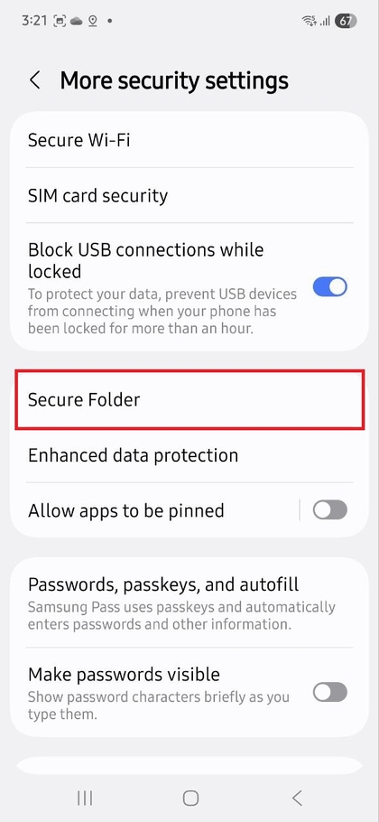 Tela de configura&ccedil;&atilde;o da Pasta Segura
