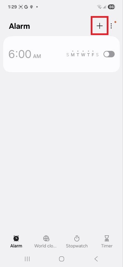 Жаңа оятқыш жасау үшін плюс белгішесін түртіңіз